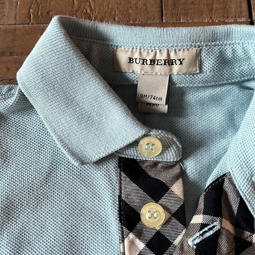 Burberry pale blue long sleeve polo shirt